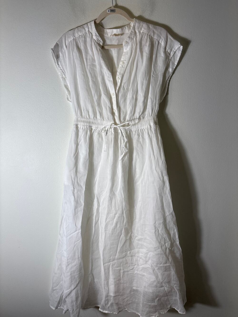 Elan White Gauzy Drawstring Waisted Dress Sz L